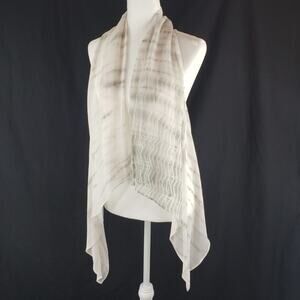 Maggie Ward Vest Women L Silk & Suede Chiffon Waterfall High Low Cream Tan